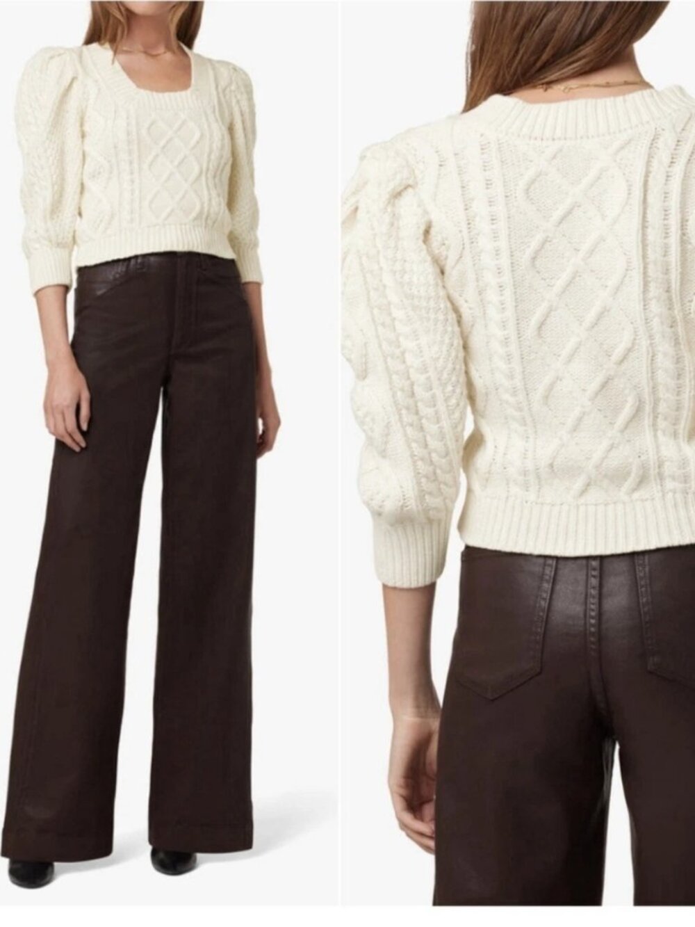 Joe's Jeans Off White NWT Cable Knit 3/4 Puff Sleeve The Ara Sweater sz M